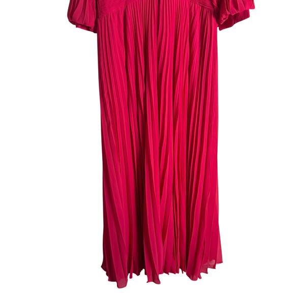 Teri Jon by Rickie Freeman Fuchsia Chiffon Pleated V-Neck Long Sleeve Gown 18 - Picture 13 of 16